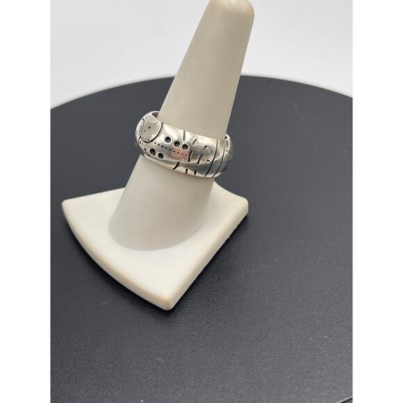 Locke Designer Geometric Shapes Sterling Silver Band Ring Size 9, 15 grams, 10mm - Picture 4 of 8